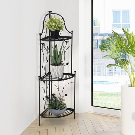 Glitzhome® 3-Tiered Metal Corner Shelf Planter Stand